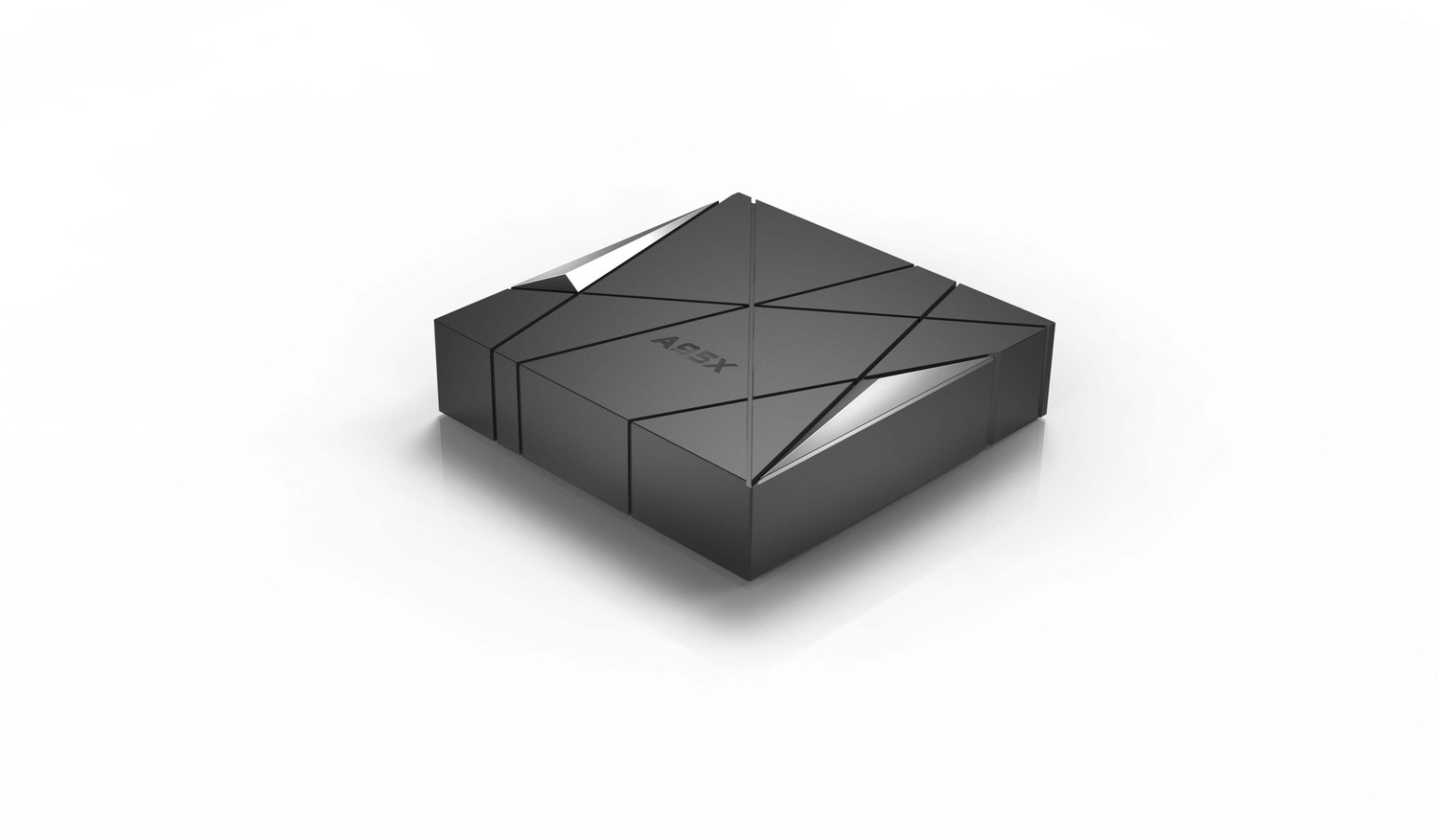 第二款机顶盒设计，怡觉采用了纵横交错线的设计  同时，两侧切割出的三角部分运用立体三角，增加三维立体感，整体充满科技感和几何感。